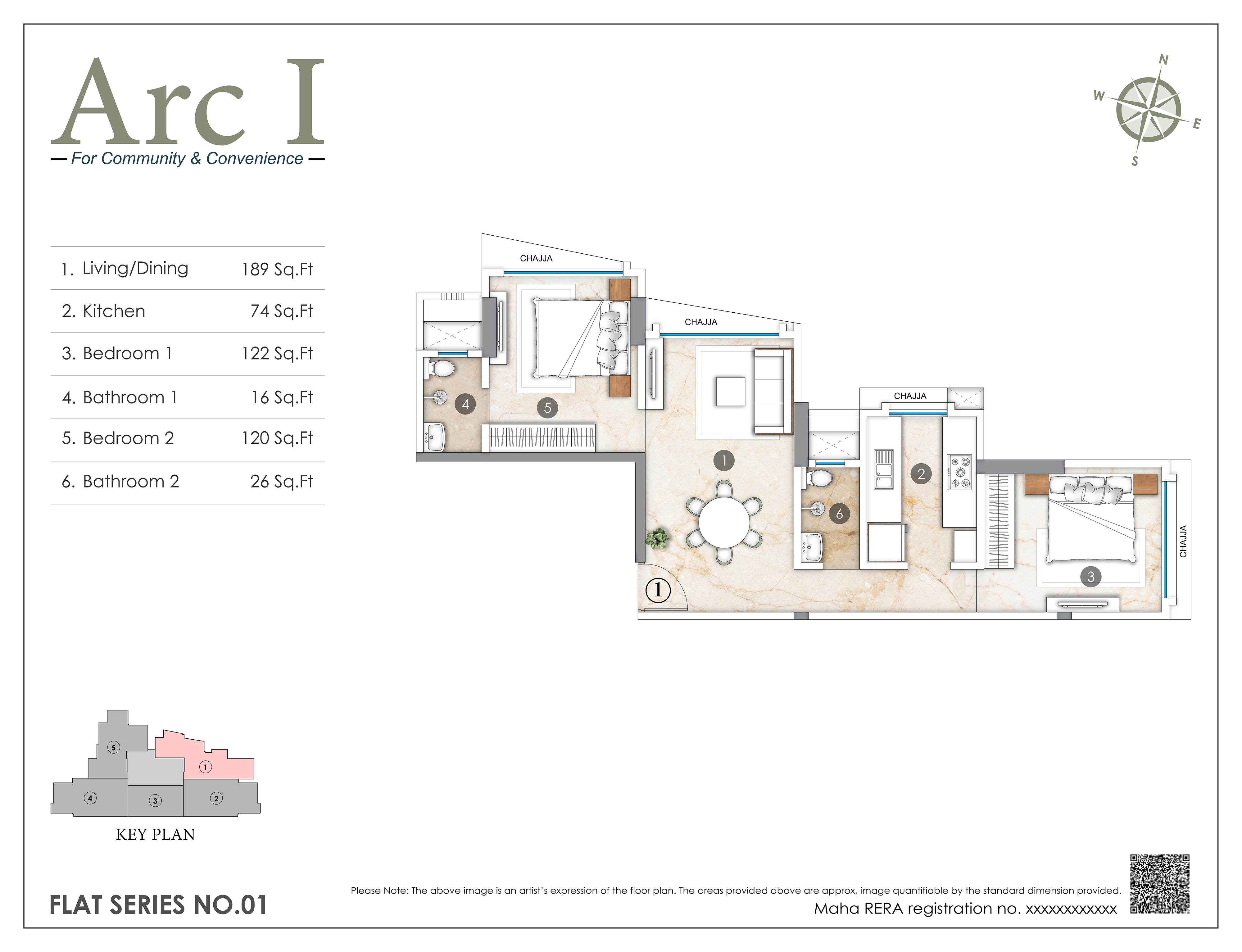 Floor plan for 2 bhk 618 sq.ft